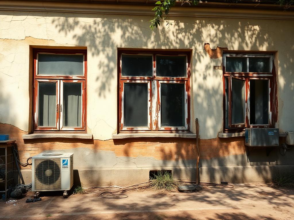 قبل الترميم — واجهة فيلا متشققة → تكسية حجر بيج وإضاءة واجهات